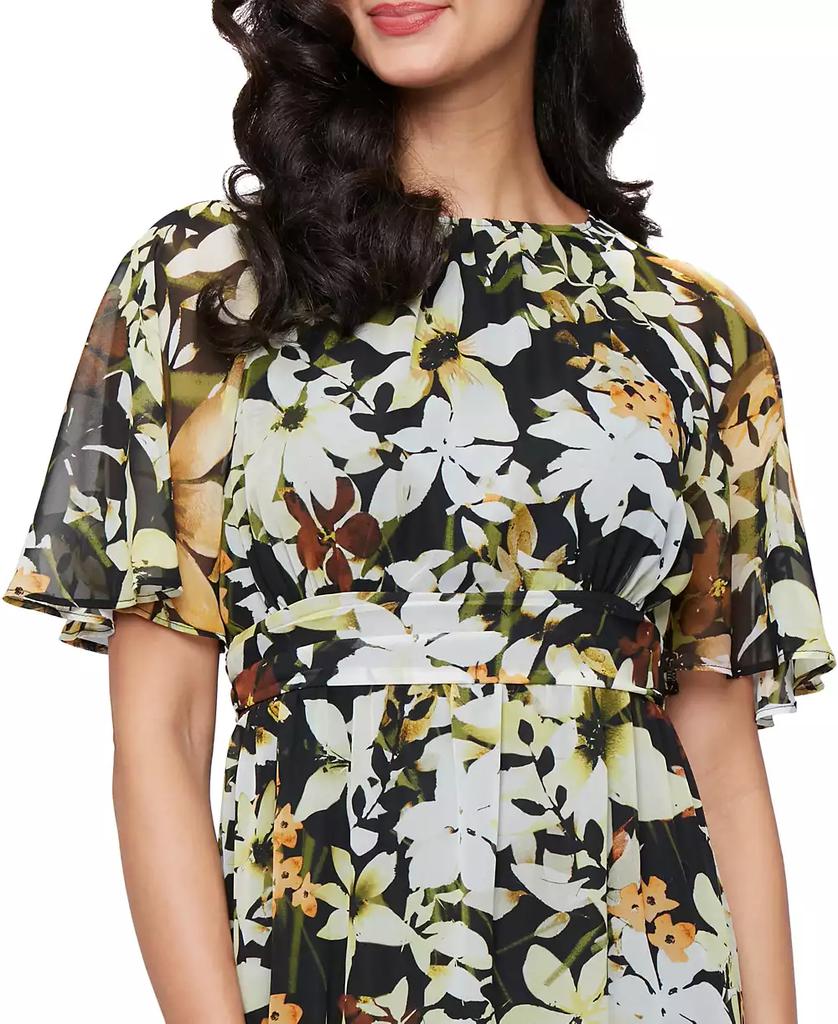 SL Fashions Women's Printed Chiffon Boat-Neck A-Line Dress