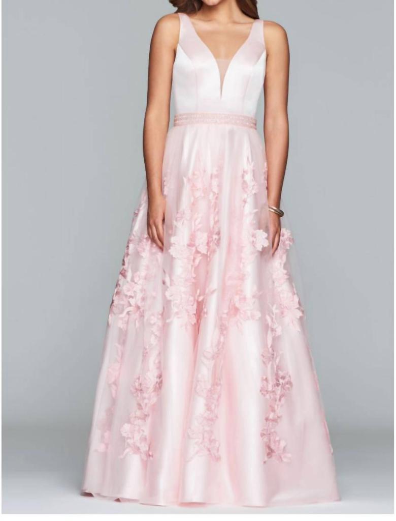 Faviana Long Gown With Tulle Skirt