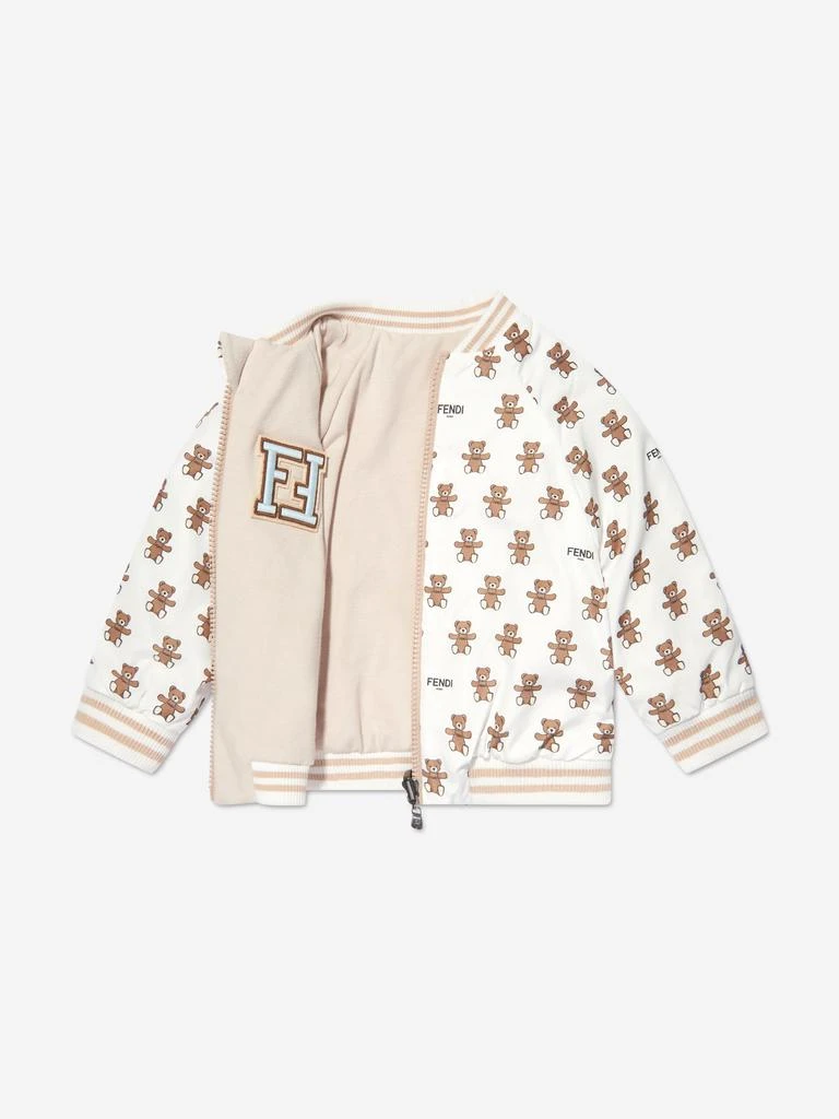 Fendi Kids Fendi Baby Reversible Bear Zip Up in White 2