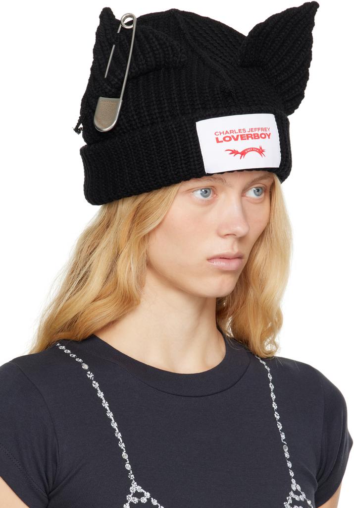 Charles Jeffrey Loverboy Black Chunky Punk Ears Beanie