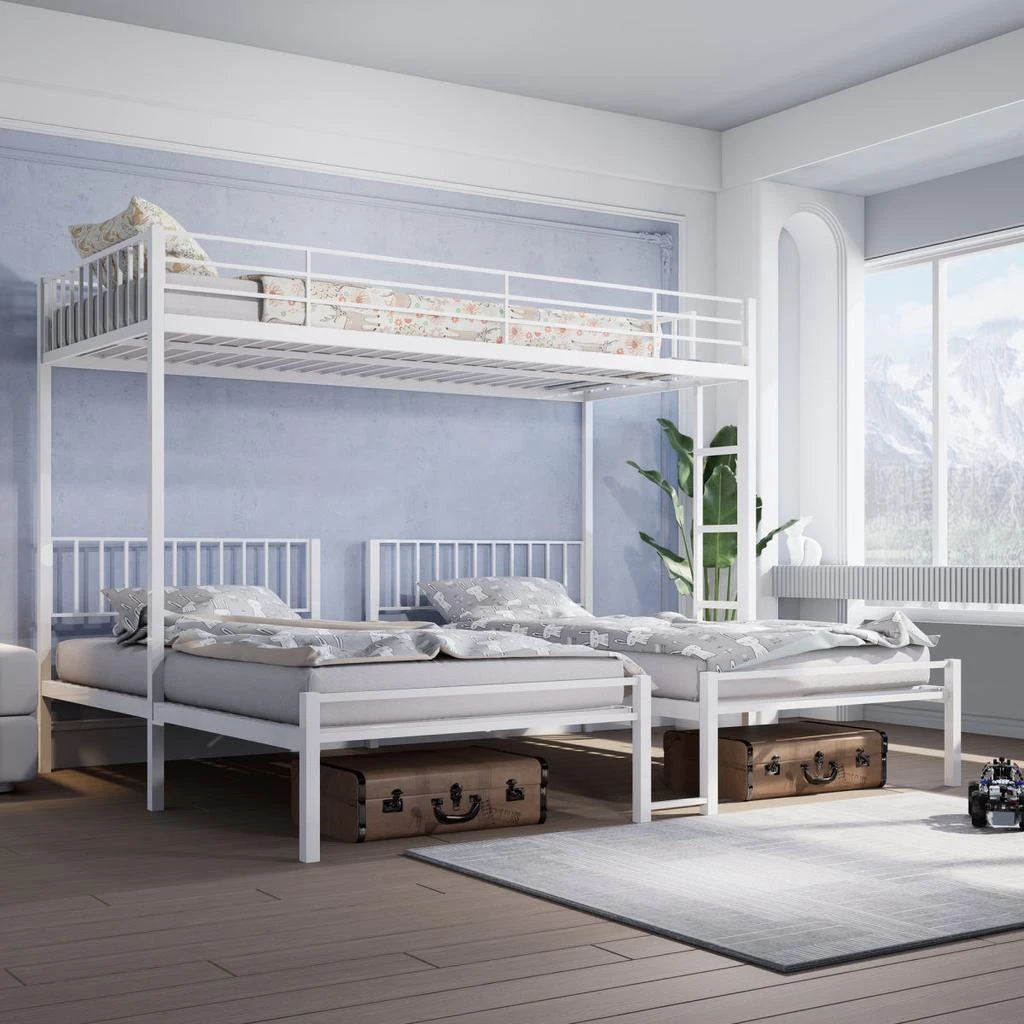 Streamdale Furniture Streamdale Triple Bunk Bed for Kids, 3 Beds, Metal, Separates into 3 Twin Beds, White 5