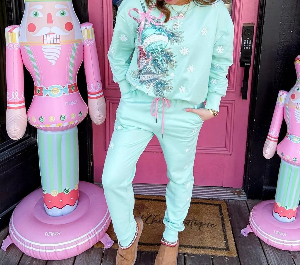 Brianna Cannon Sequin Snowflake Sweatpants In Green