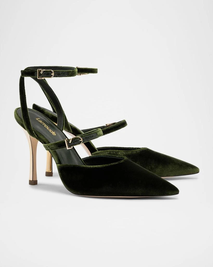 Larroude Kris Velvet Ankle-Strap Evening Pumps 2