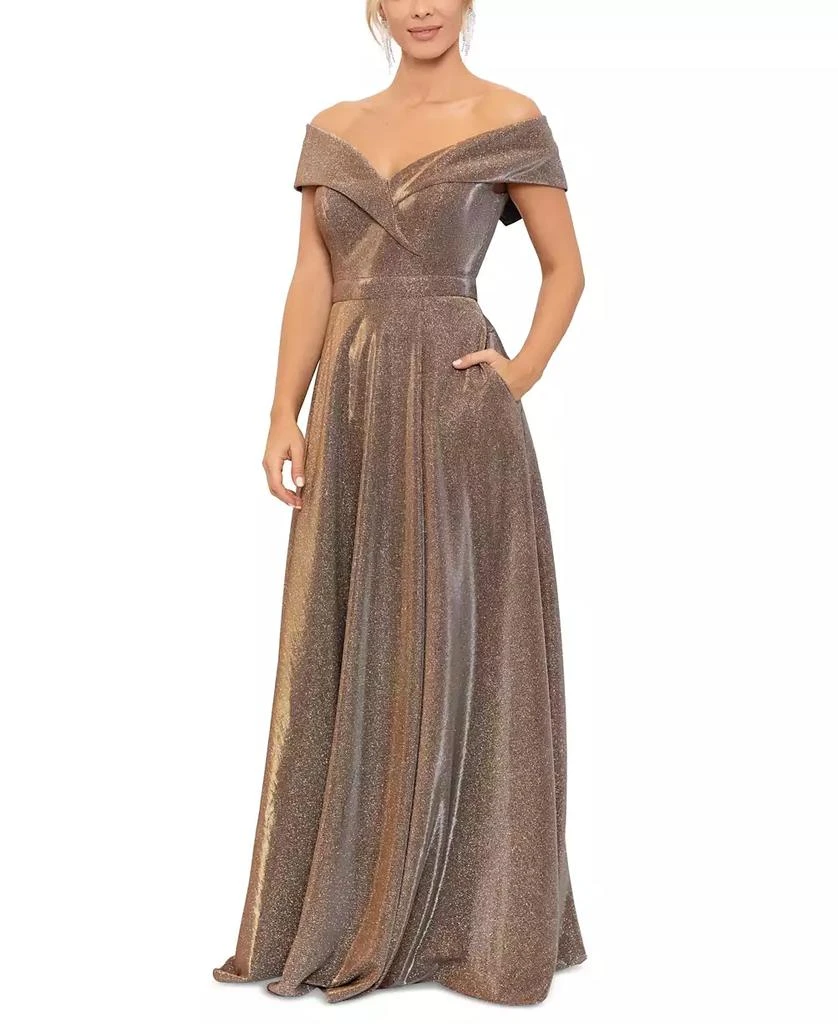 XSCAPE Women's Off-The-Shoulder Sequin-Knit Fit & Flare Gown 3