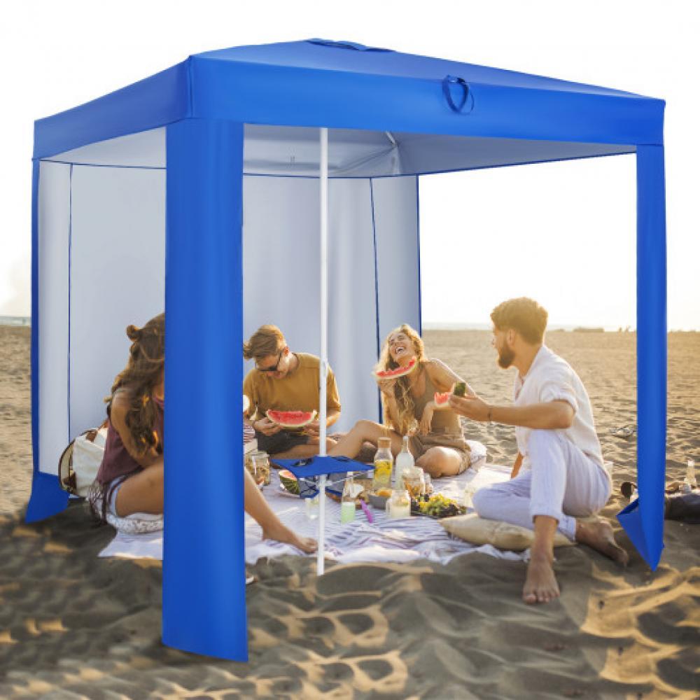 Hivvago Beach Canopy Tent with Detachable Sidewall and Folding Table-Blue