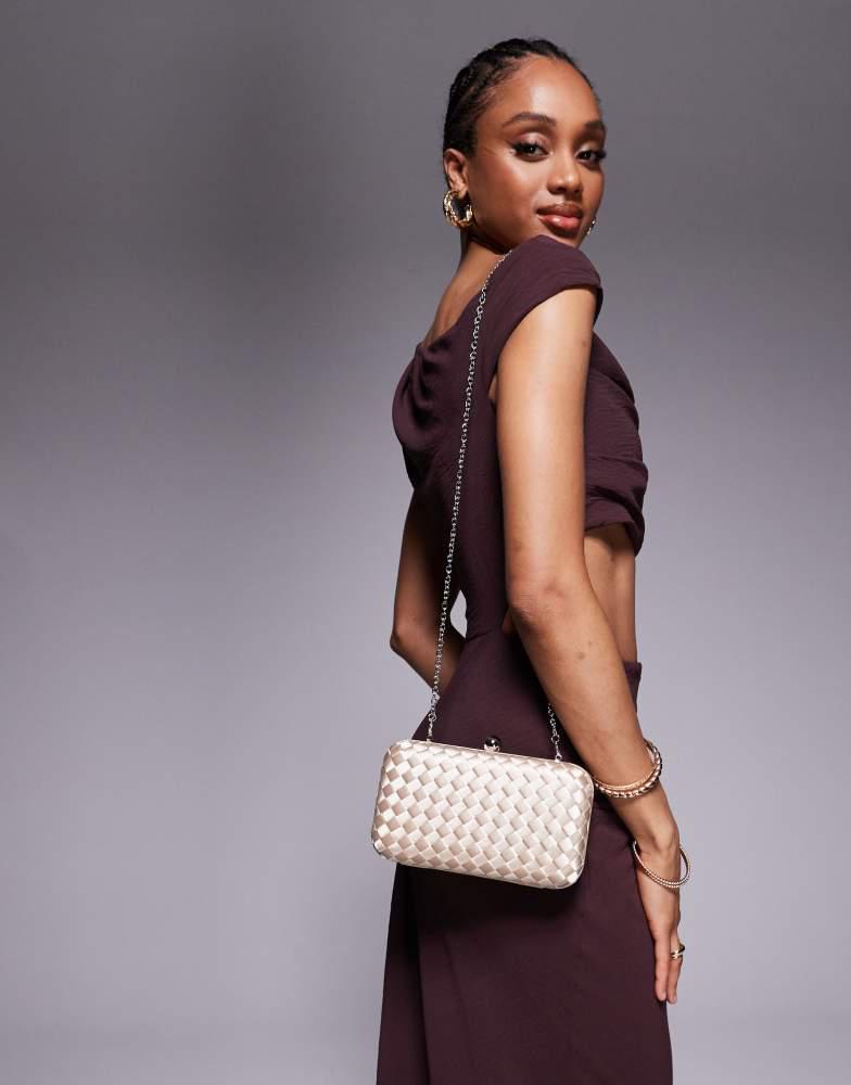 True Decadence True Decadence structured woven satin clutch bag in blush pink