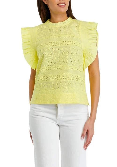 English Factory Factory Ruffle Sleeve Embroidered Cotton Top 1