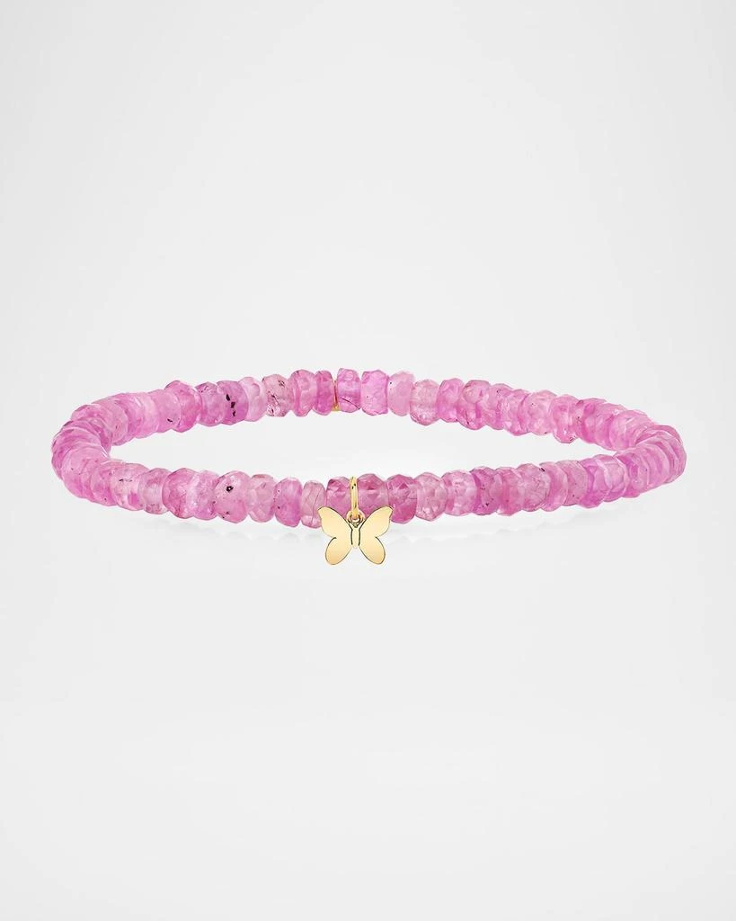 Sydney Evan 14K Yellow Gold tiny Pure Butterfly on 4mm Pink Sapphire Bracelet