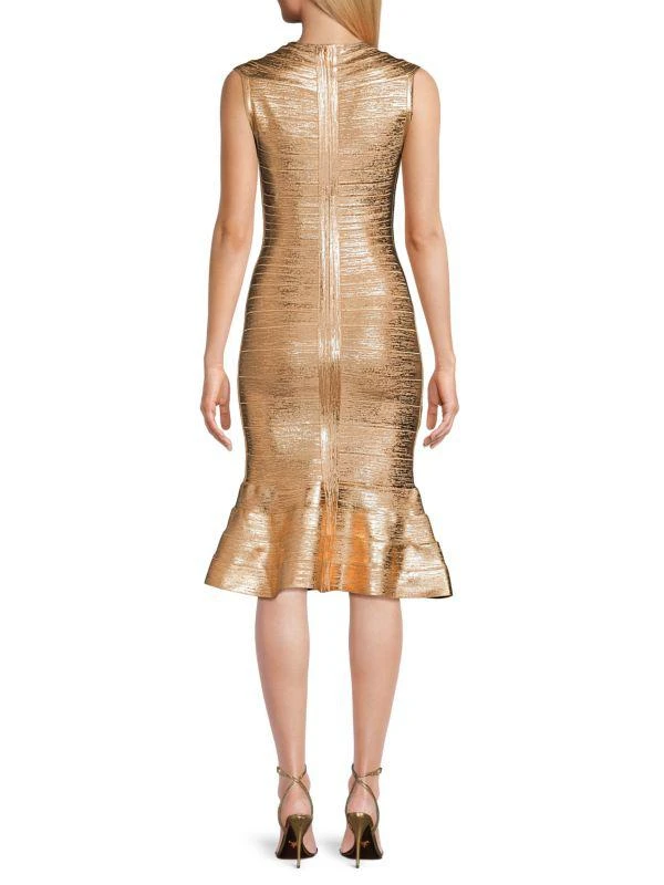 Herve Leger Sophie Metallic Bandage Midi Trumpet Dress 2