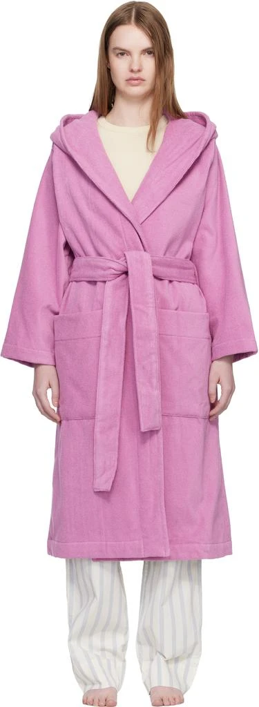 Tekla Pink Terry Hooded Bathrobe