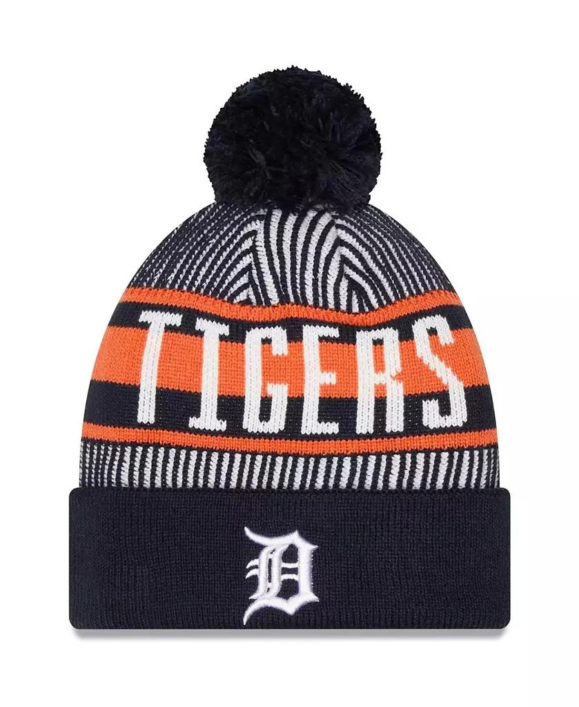 New Era Men's Navy Detroit Tigers Striped Cuffed Knit Hat with Pom 1