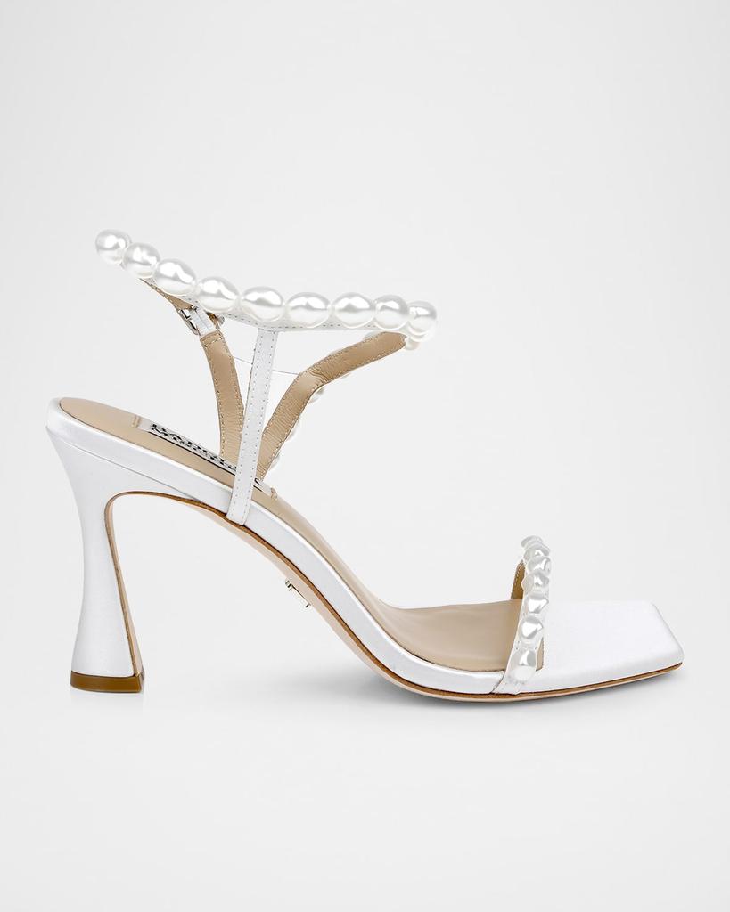 Badgley Mischka Demi Pearly Ankle-Strap Satin Sandals