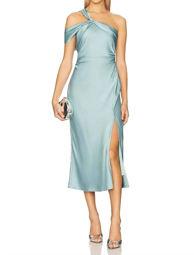 green emerald velvet dress Cersei One Shoulder Midi Dress