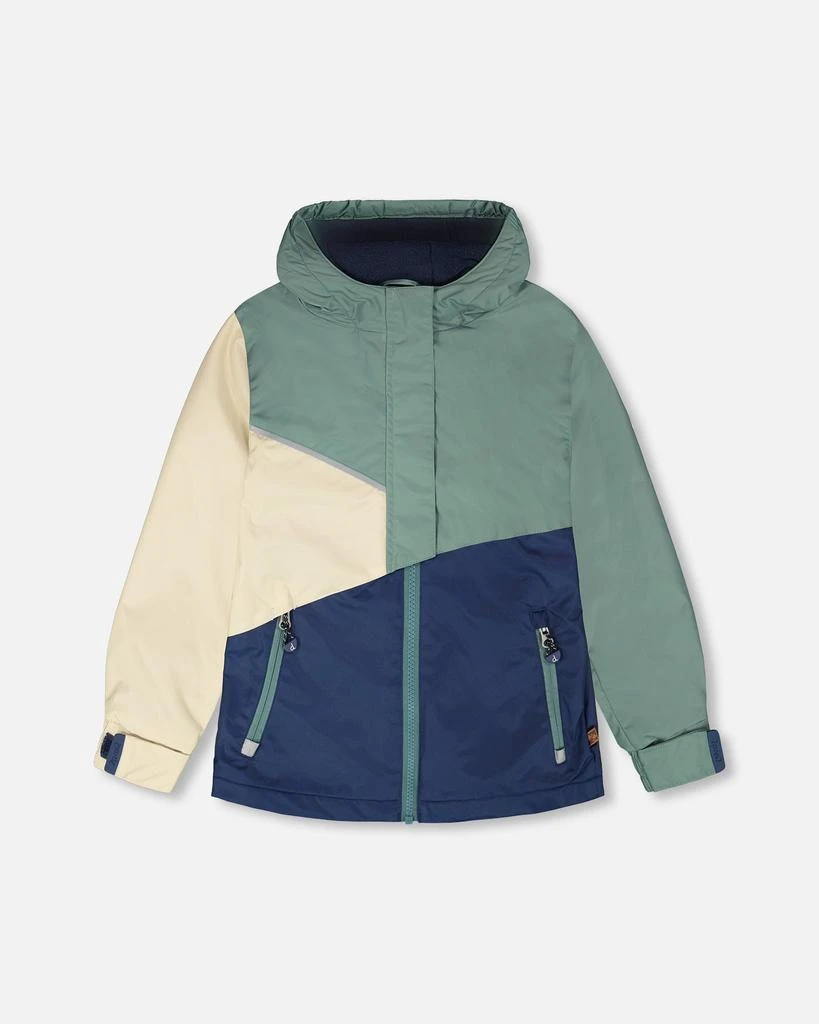 Deux par Deux Mid-Season Jacket in Recycled Polyester Dark Green, Beige and Navy
