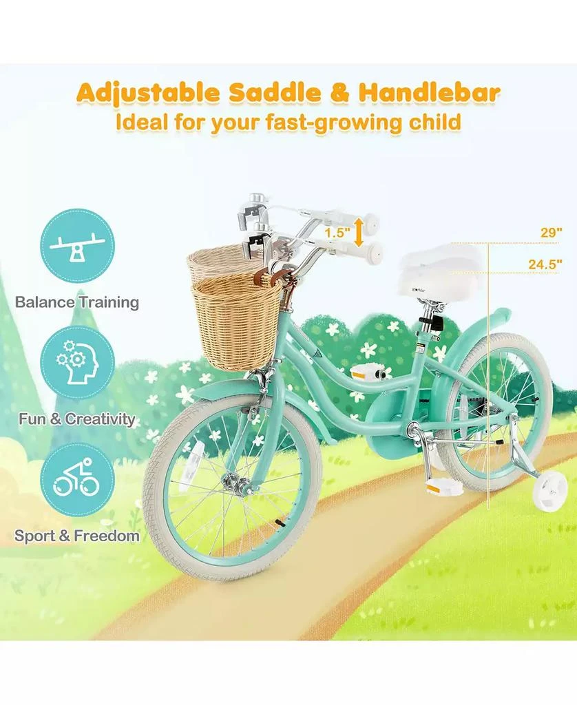 Costway 18" Kid's Bike with Training Wheels Adjustable Handlebar Seat Handbrake 2