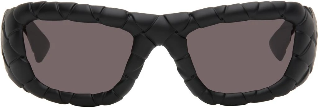 Bottega Veneta Black Intrecciato Rectangular Sunglasses 1