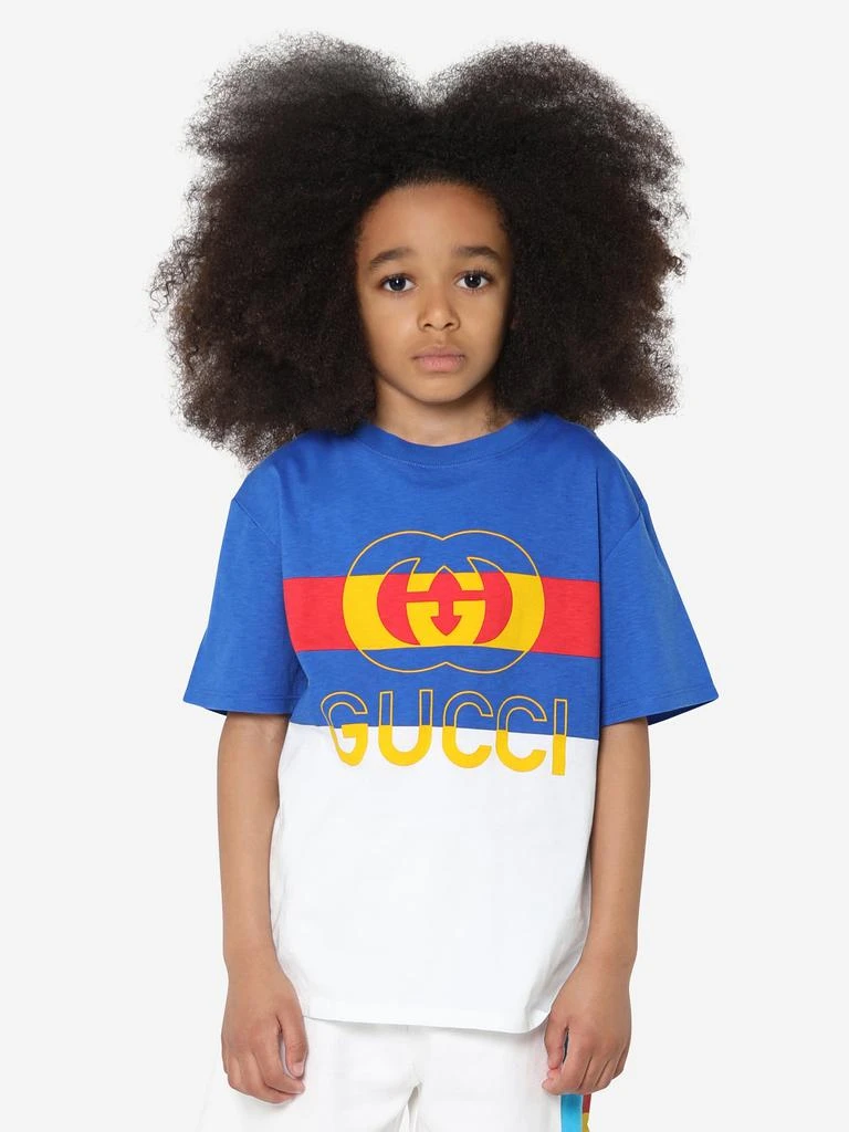 Gucci Gucci Boys Striped Logo T-Shirt in Blue 2