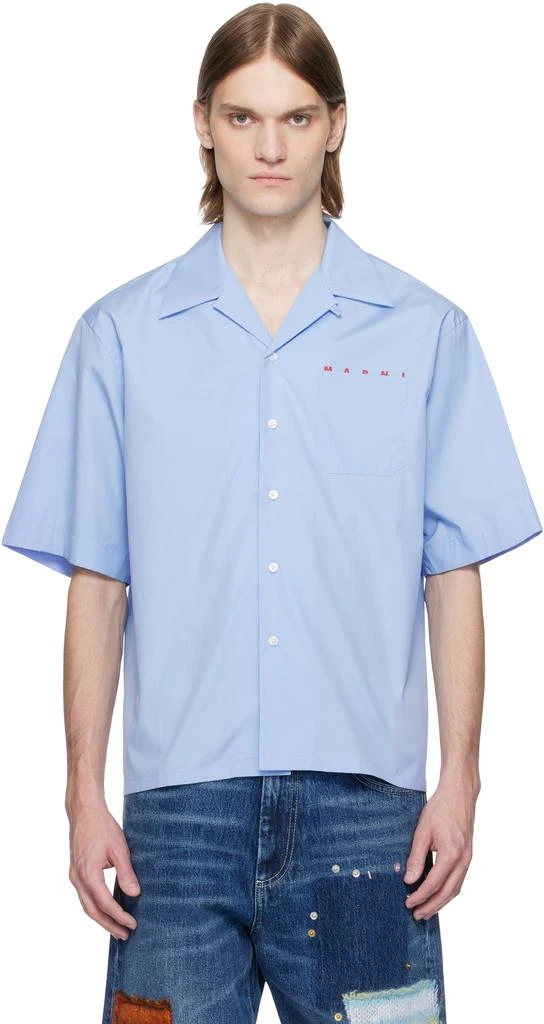 Marni Blue Poplin Bowling Hidden Logo Shirt 1