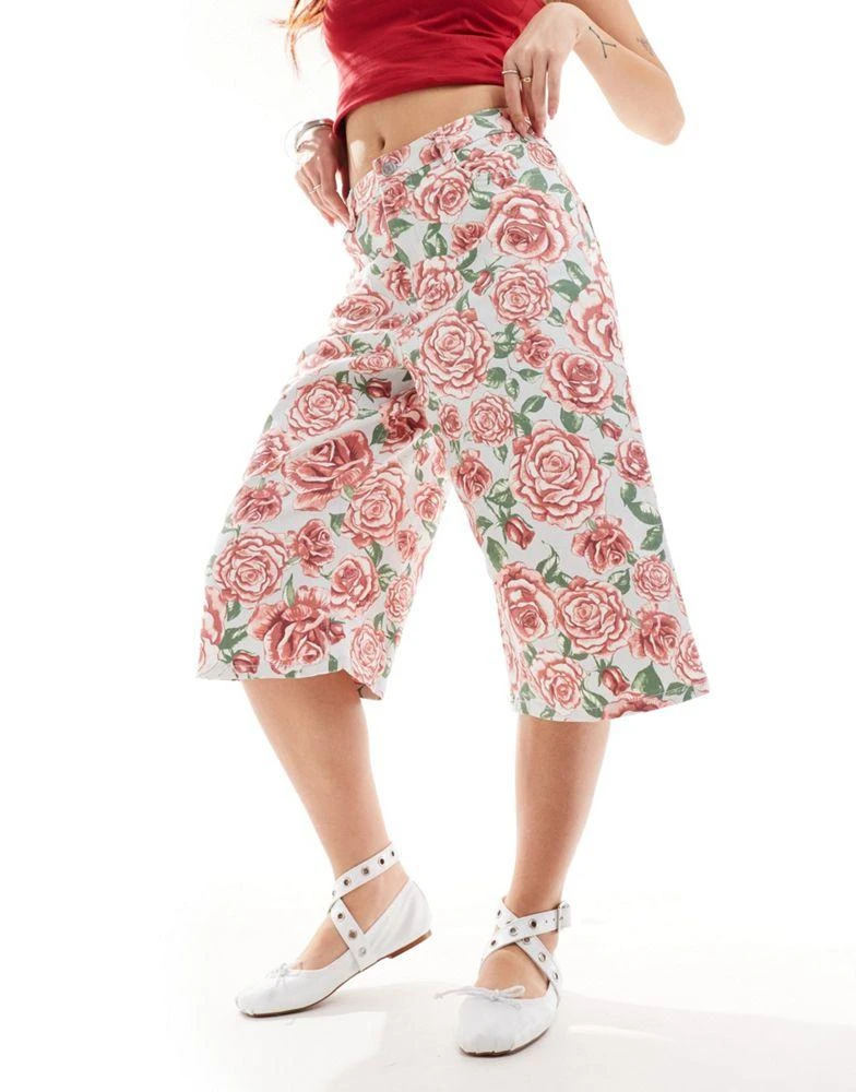 Monki Monki longline culottes shorts in rose print 5