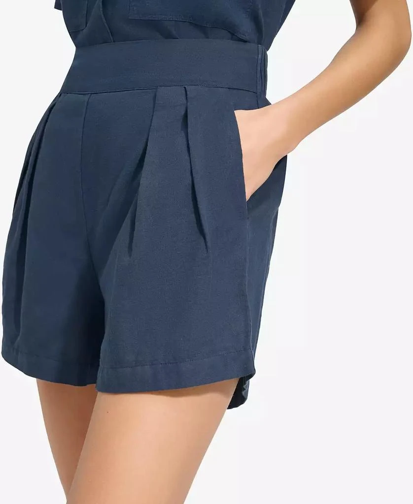 Marc New York by Andrew Marc Women's Washed Linen High Rise Pull On Pleated Shorts 3