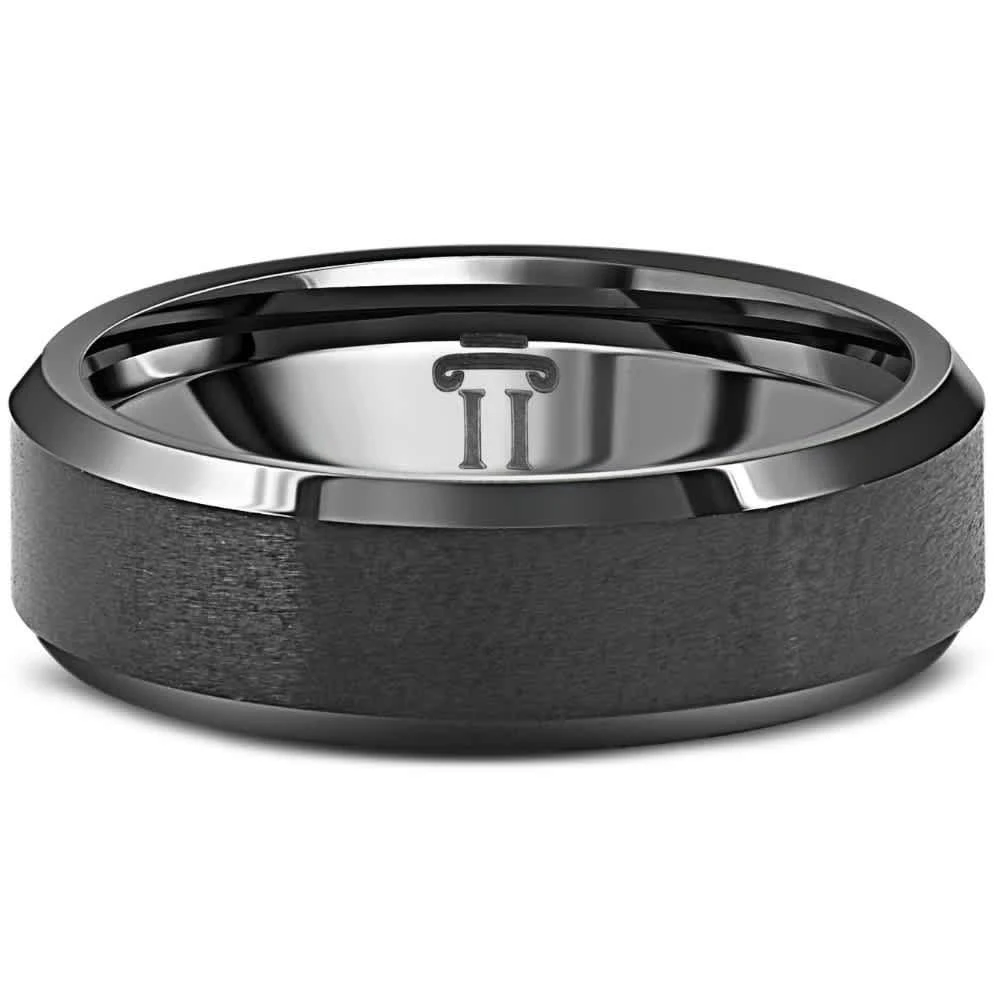 Pompeii3 Men
s Brushed Black Tungsten 6mm Beveled Ring Wedding Band