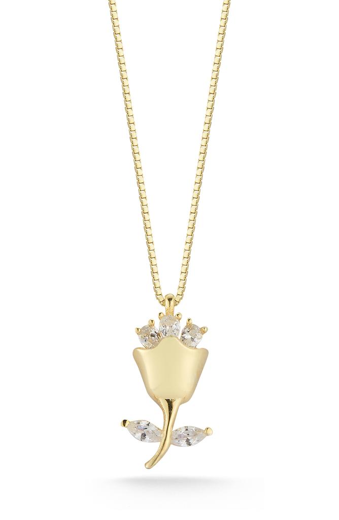 Sphera Milano Sterling Silver & CZ Rose Pendant Necklace