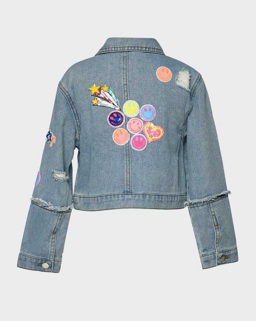 Hannah Banana Girl's Denim Jacket With Multicolor Patches, Size 4-14 4