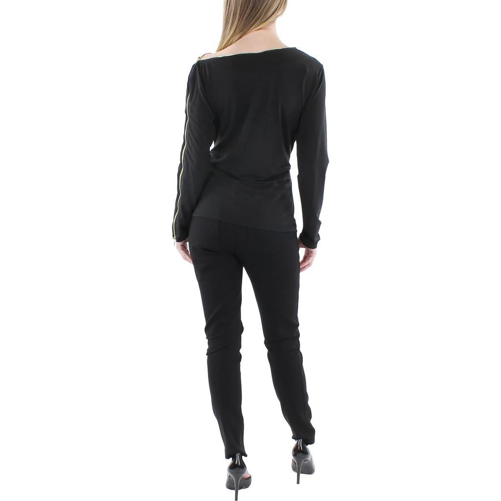 H Halston Womens Zipper Boat Neck Blouse