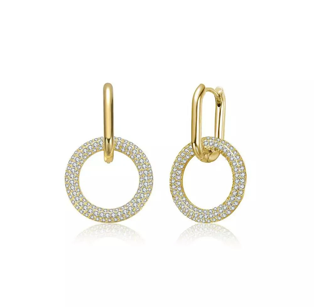 Rachel Glauber Modern Round 
Oval Fusion Paved CZ Drop Hoop Earrings
