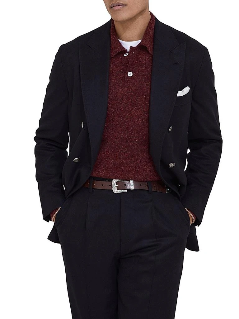 Brunello Cucinelli Flecked Alpaca, Wool, Silk and Cotton Knit Polo Shirt 5