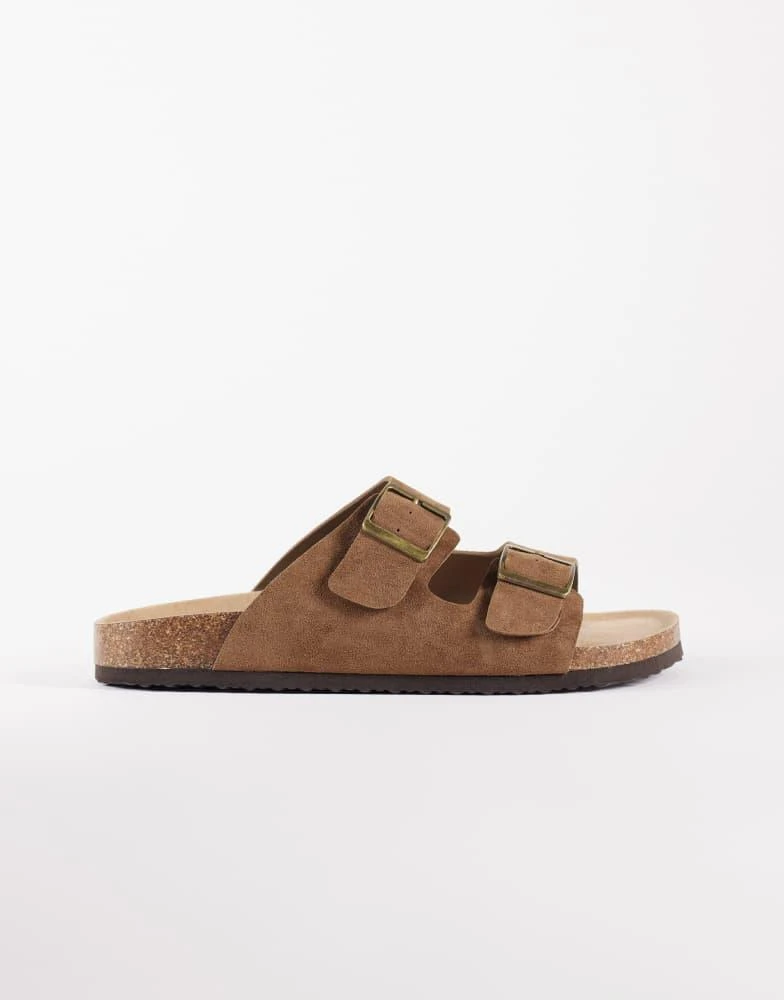 ASOS ASOS DESIGN two strap sandals with cork sole in mole bonded suede 2