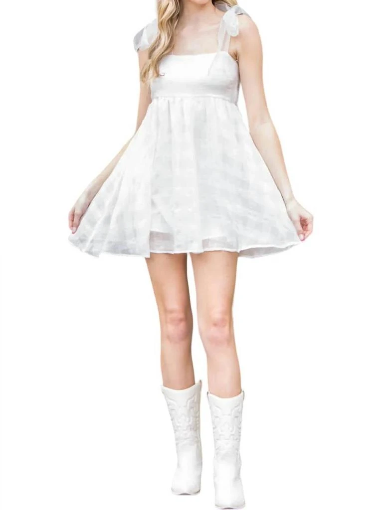 day + moon Organza Strap Sheer Dress In White 1