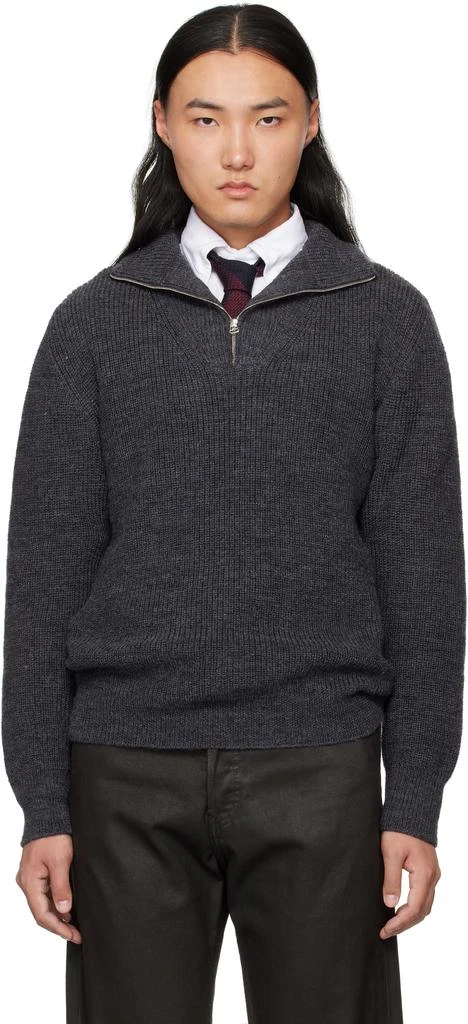 Drake's Gray Wool Quarter Zip Sweater 1