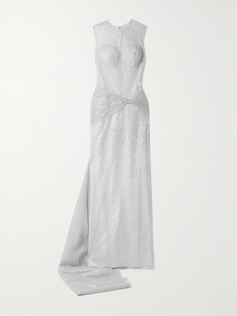 Sandra Mansour Sunlight 褶饰亮片金葱绢网礼服