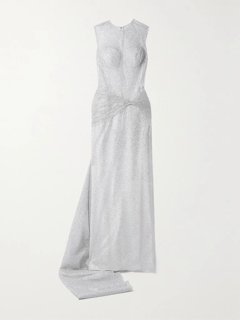 Sandra Mansour Sunlight 褶饰亮片金葱绢网礼服 1