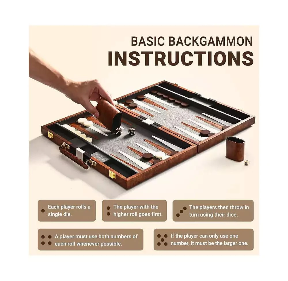 ROPODA Backgammon Board Game Set (15 Inches) for Adults and Kids - Classic Board Strategy Game 3