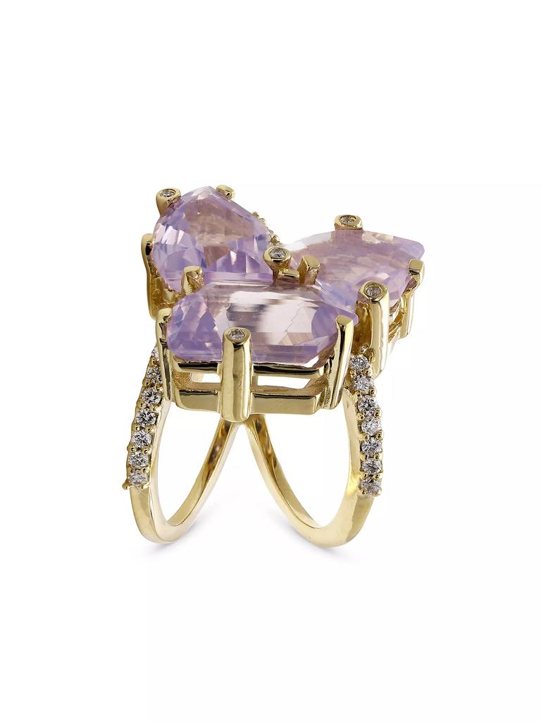 Stephen Dweck Luxury 18K Gold, Diamond & Lavender Moon Quartz Openwork Ring