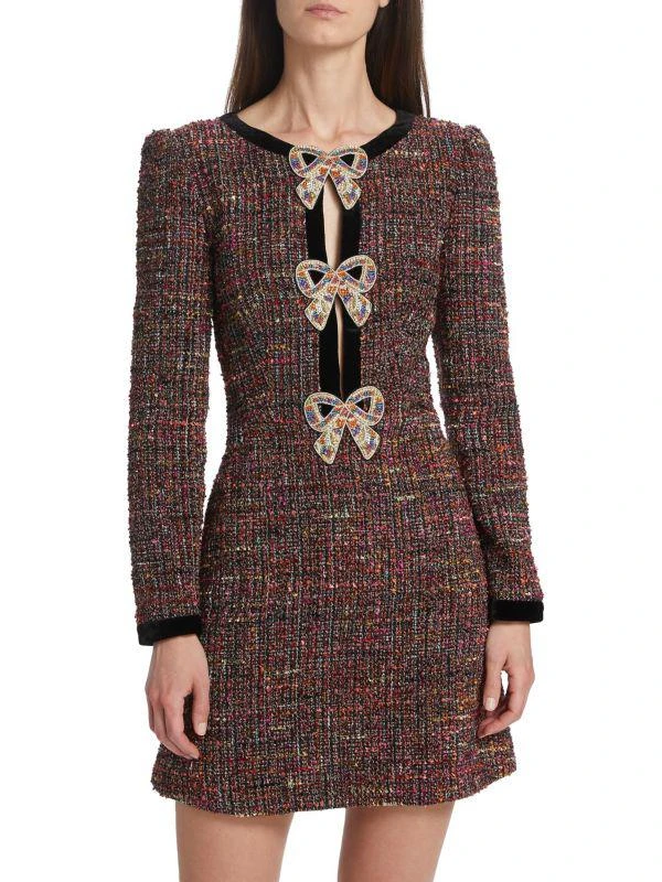 Saloni Camille Bows Tweed Minidress 1