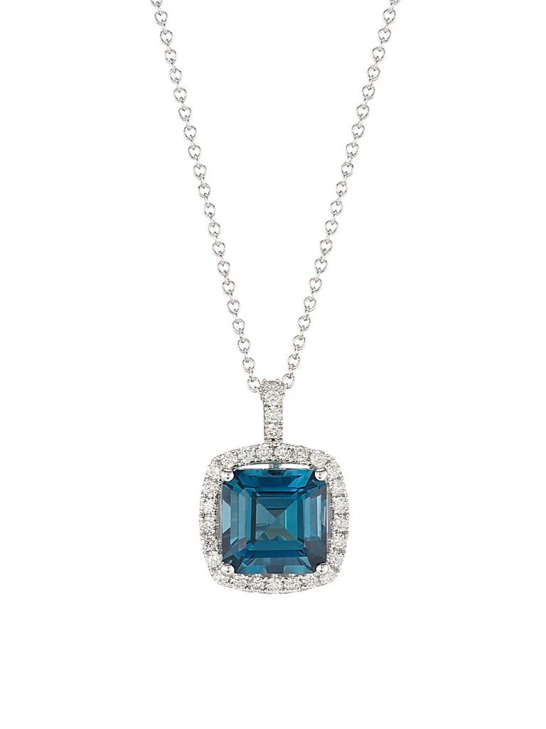 Saks Fifth Avenue Collection 14K White Gold, London Blue Topaz 
0.35 TCW Diamond Cushion Pendant Necklace
