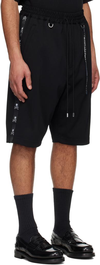 mastermind JAPAN Black Loose Skull Tape Jersey Shorts