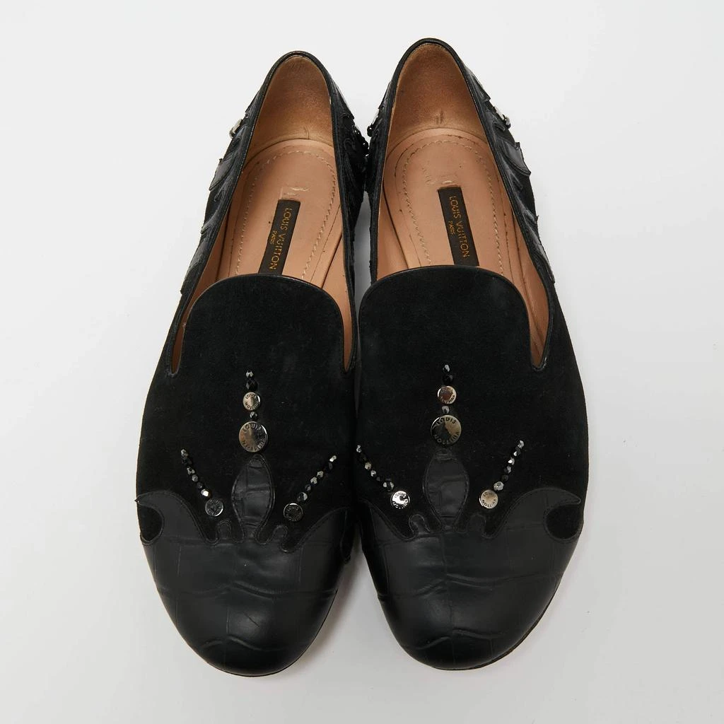 Louis Vuitton Louis Vuitton Black Beaded Suede And Crocodile Cap Toe Smoking Slippers Size 38 3
