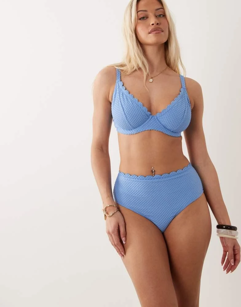 Peek & Beau Peek & Beau textured scallop trim highwaist bikini bottom in cornflower blue