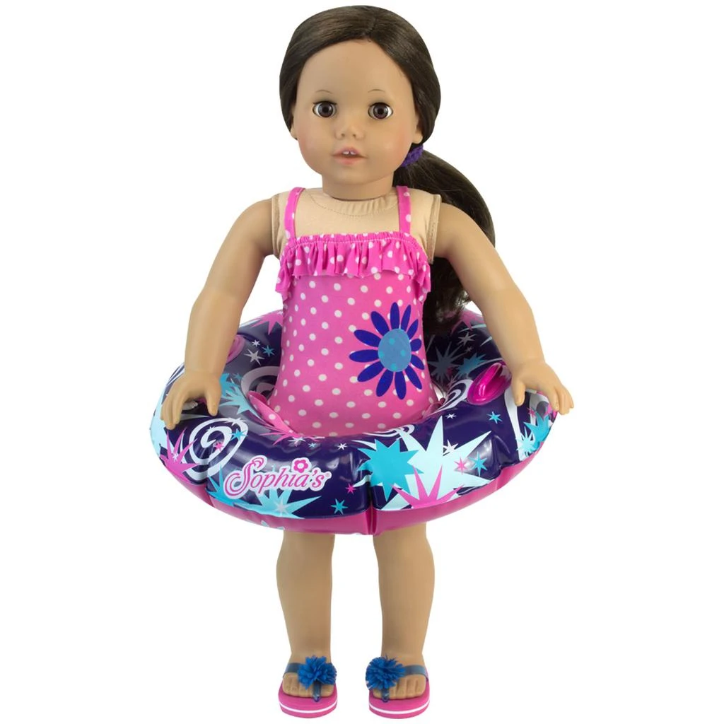 Teamson Sophia’s Ruffle Polka Dot Bathing Suit & Inner Tube Set for 18” Dolls, Hot Pink 1