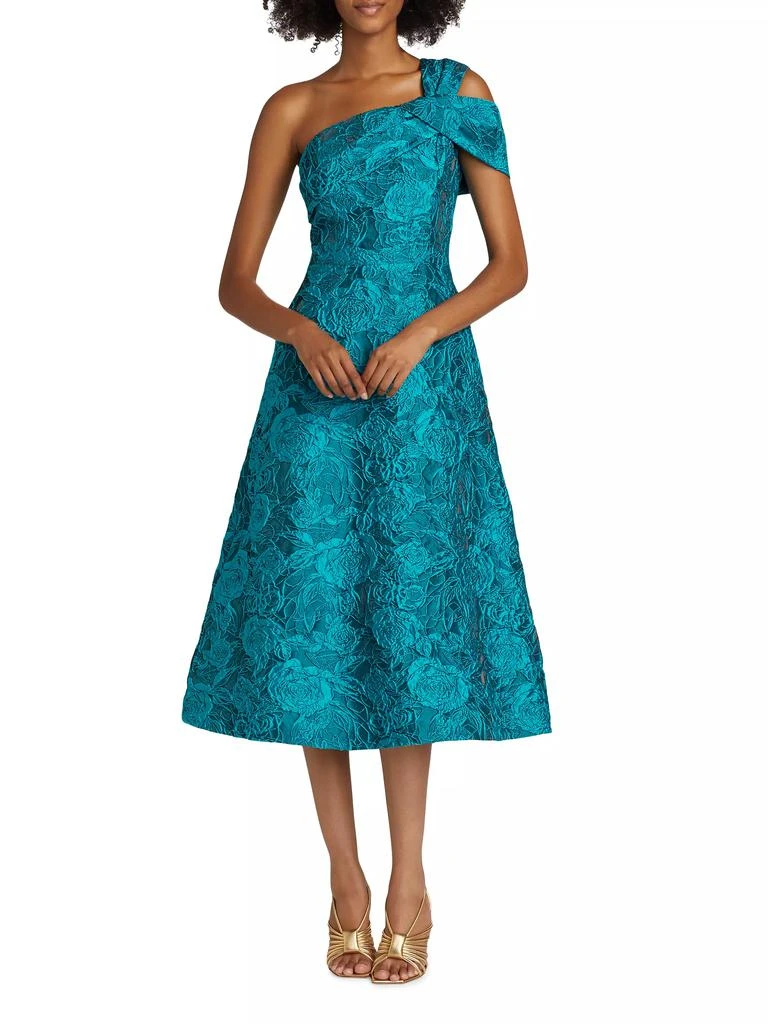 Teri Jon Floral Jacquard One-Shoulder A-Line Midi-Dress 2