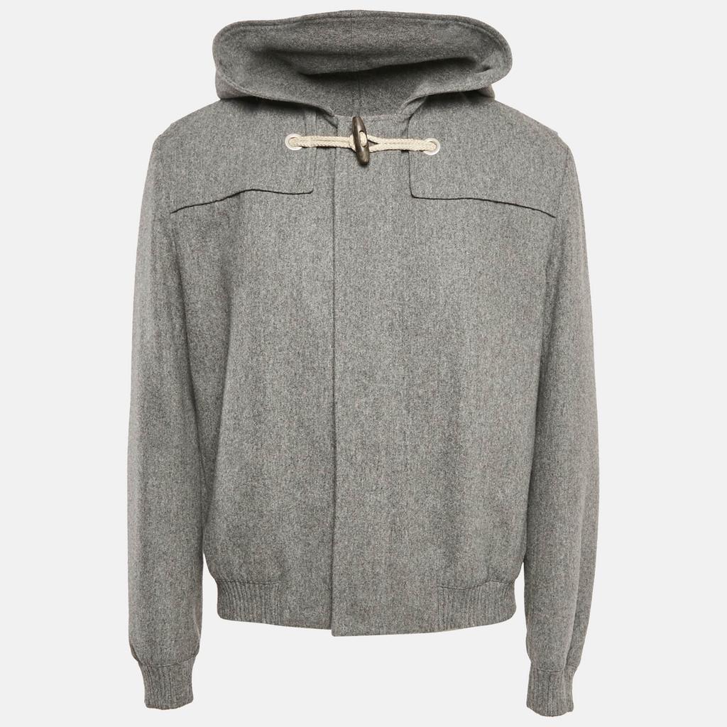 Dior Homme Grey Wool Zip Front Hooded Duffle Jacket XXL – On Sale