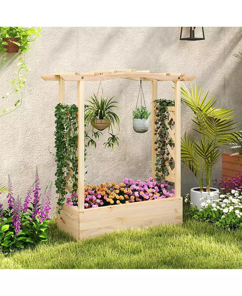 GOUUN Wooden Raised Garden Bed Planter Box with Trellis and Hanging Roof 6
