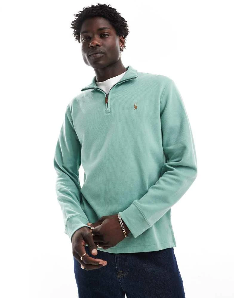 Ralph Lauren Polo Ralph Lauren icon logo half zip double knit jacquard sweatshirt in light green 1
