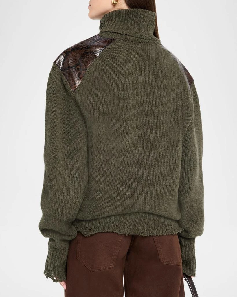 Stella McCartney Snakeskin-Embossed Leather Patch Turtleneck Sweater 3