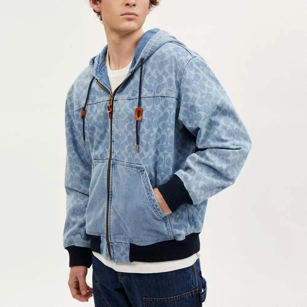 Coach Signature Denim Hooded Zip Up Jacket 4