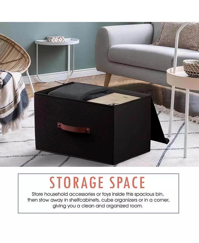 Ornavo Home 6 Pack Foldable Linen Storage Bin with Faux Leather Handles and Lid 4